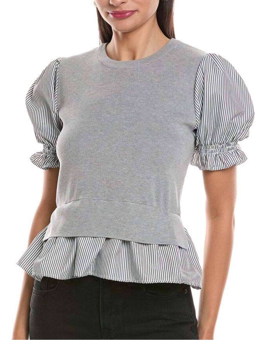 Nanette Lepore Gray Layered Puff-Sleeve Top